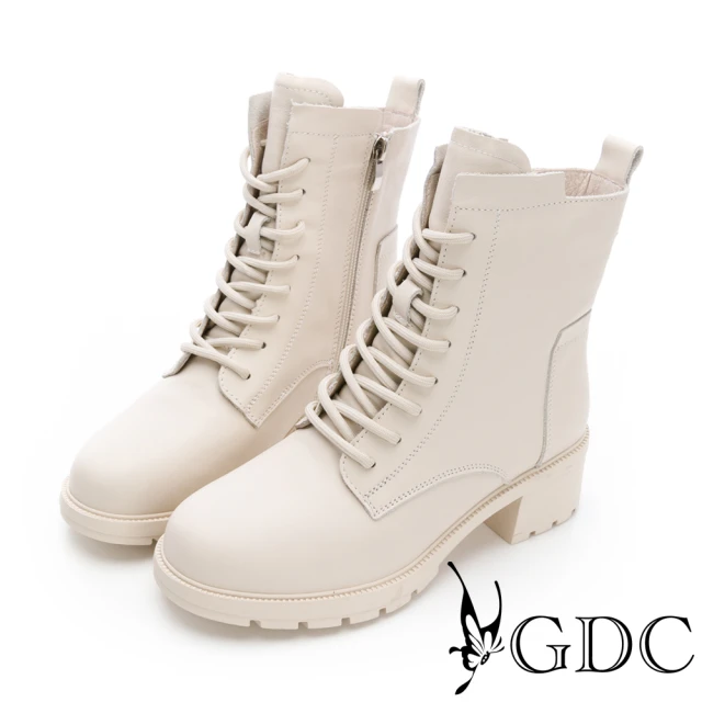 GDCGDC 牛皮綁帶素面基本款中筒軍靴-白(428607-10)