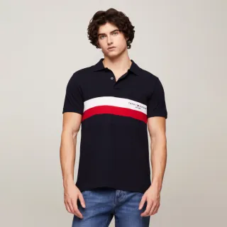 【Tommy Hilfiger】官方旗艦館 拼色修身 Polo 衫_藍色