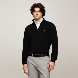 【Tommy Hilfiger】官方旗艦館 半拉鍊小高領毛衣_黑色