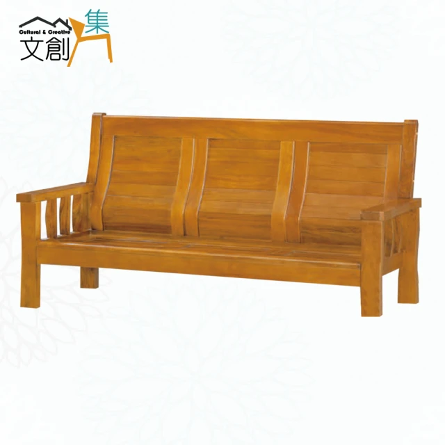 文創集 艾羅柚木色三人座實木椅(附贈布質坐墊) 推薦