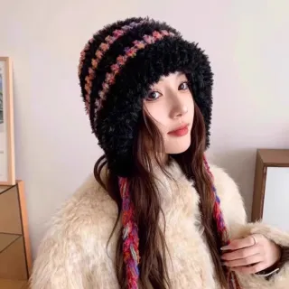 【MoonDy】雷鋒帽 可愛毛帽 流蘇 包頭帽 護耳帽 保暖帽 針織帽 顯臉小帽子 加絨加厚 大頭 
