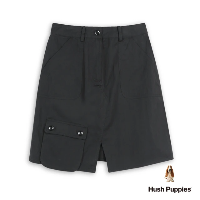 Hush Puppies 女裝 裙子 素色工裝前開岔膝上裙(黑色 / 532523101)