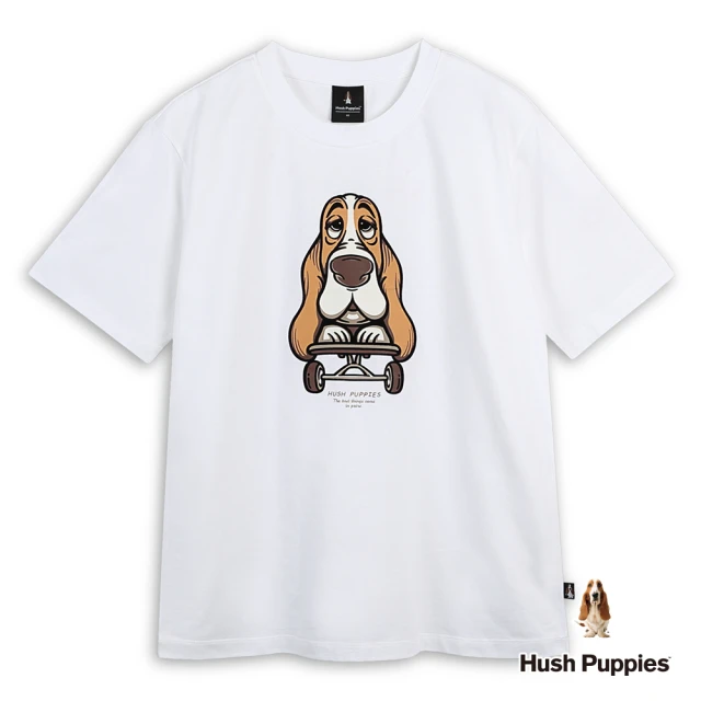 Hush Puppies 男裝 T恤 Q版滑板狗印花寬版T恤(白色 / 53111105)