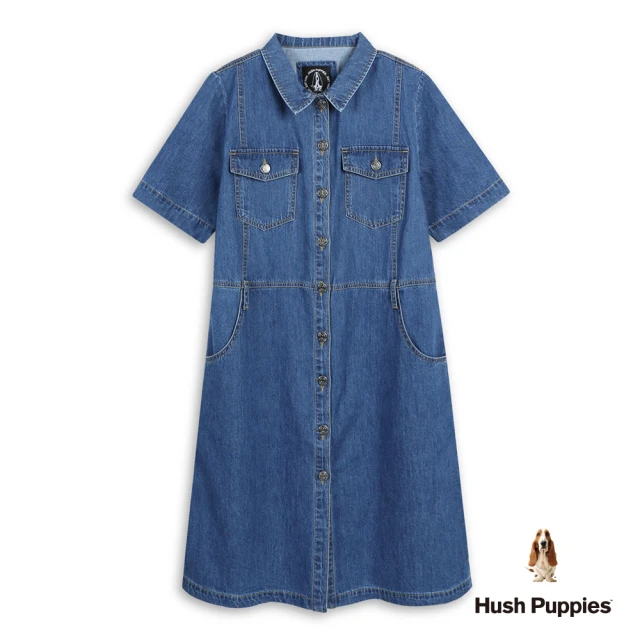 Hush Puppies 女裝 洋裝 休閒開襟牛仔洋裝(藍色 / 53215105)