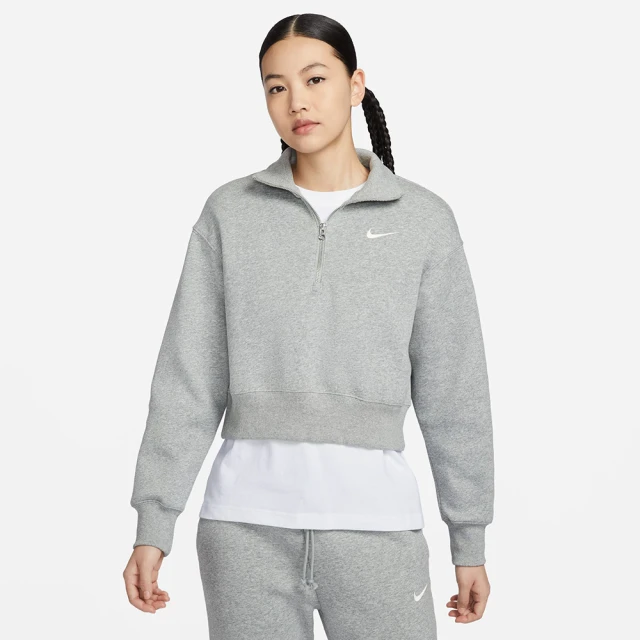 NIKE 耐吉 長袖上衣 女款 運動 短版 AS W NSW PHNX FLC QZ CROP 灰 DQ5768-063(3S4256)