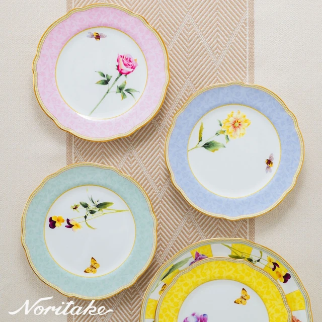 NORITAKENORITAKE 日光香頌金邊骨瓷-4色任選下午茶組 馬克杯+圓盤21CM(新品上市 原廠禮盒)
