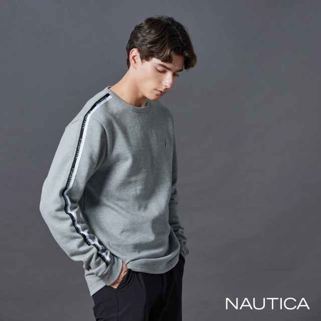 NAUTICA 官方旗艦 男裝 品牌LOGO織帶長袖T恤(灰色)