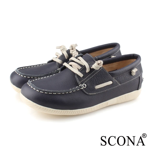 SCONA 蘇格南 全真皮 舒適休閒帆船鞋(灰白色 7356