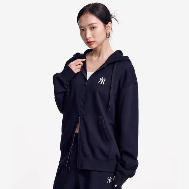 【MLB】小Logo拉鍊連帽外套 紐約洋基隊(3ATRB0151-50BKS)