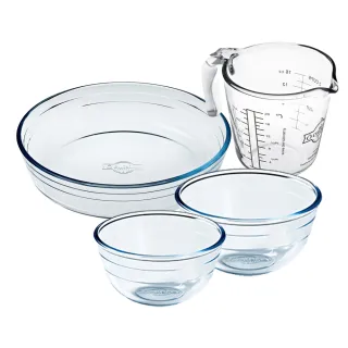 【O cuisine】法國製造耐熱玻璃 圓形烤盤烘焙四件組(烘焙玻璃)
