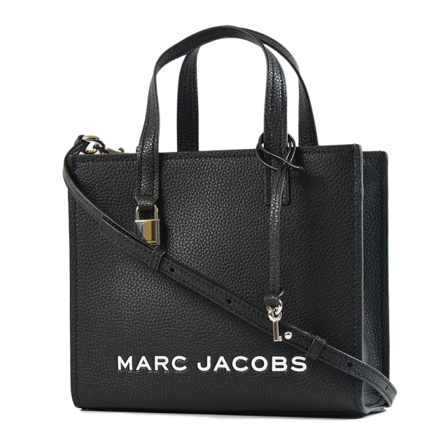 MARC JACOBS 馬克賈伯 白色LOGO荔枝紋手提/斜背二用鎖頭包-黑色/小