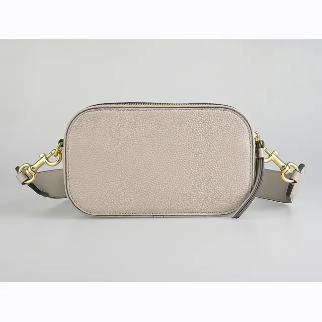 【TORY BURCH】TORY BURCH Miller系列鏤空雙T字LOGO牛皮雙層拉鍊斜背相機包(迷你/黏土灰白)