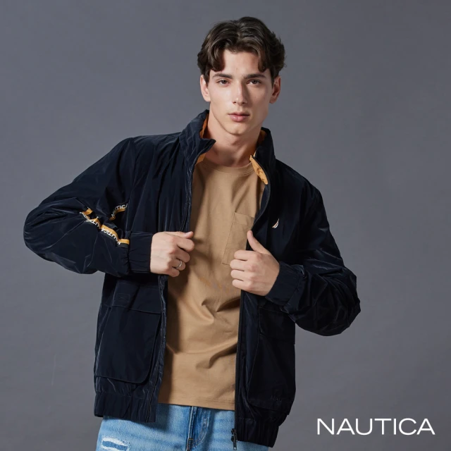 NAUTICA 官方旗艦 男裝 跳色LOGO織帶連帽外套(黑色)