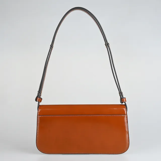 【TORY BURCH】TORY BURCH Robinson金色圓標標誌漆皮長方形肩背斜背包(褐)