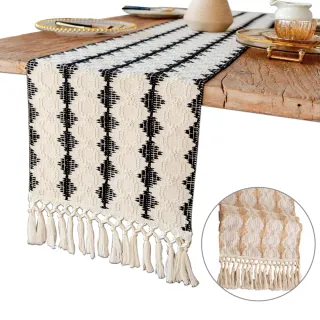 【Dido home】幾何方塊 棉麻編織長桌巾桌旗(HM241)