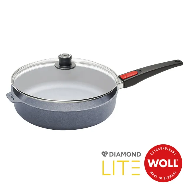 【Woll】德國歐爾DIAMOND LITE新鑽石 鑄造不沾深平底鍋32cm(電磁爐適用/可拆式把手/附安全玻璃蓋)