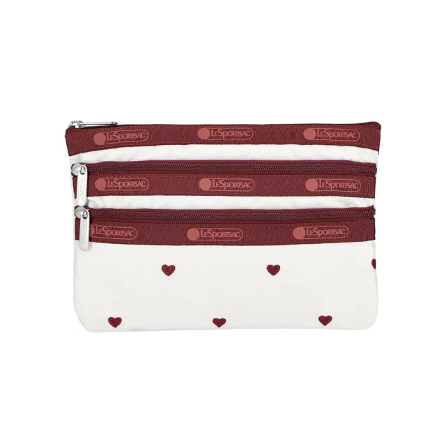 【Lesportsac】3-Zip Cosmetic 三層拉鍊化妝包 收納包 盥洗包 送禮 禮物 推薦 女包(莓果心刺繡)