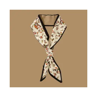 【FUN HOUSE】法式小絲巾 絲巾 條紋印花 綁包絲巾 簡約 經典 長絲巾 蝴蝶結 黑白條紋 時尚 頭巾