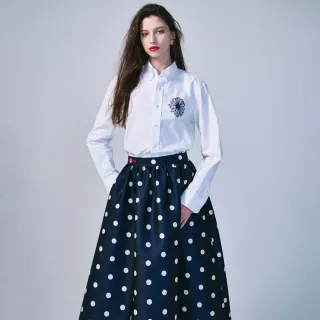 【MARDI MERCREDI】牛津襯衫 白色 經典小雛菊 海軍藍花 刺繡 純棉 OXFORD SHIRT