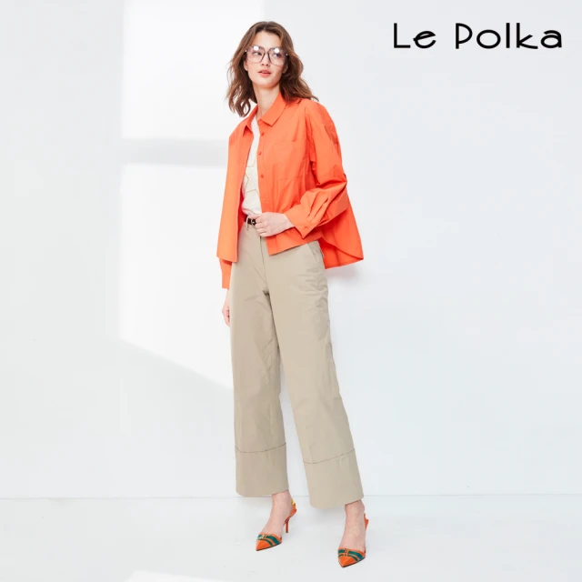 Le Polka 反褶剪接設計直筒長褲-女