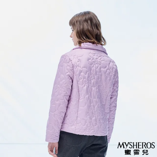 【MYSHEROS 蜜雪兒】充棉造型外套 立領花朵壓紋愛心排釦設計(粉紫)