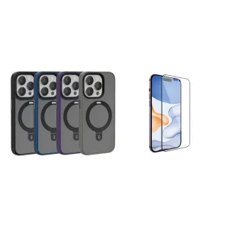 【WiWU】iPhone15 Pro 展翼支架磁吸手機殼搭電競霧面玻璃貼(手機殼+玻璃貼 雙入組)