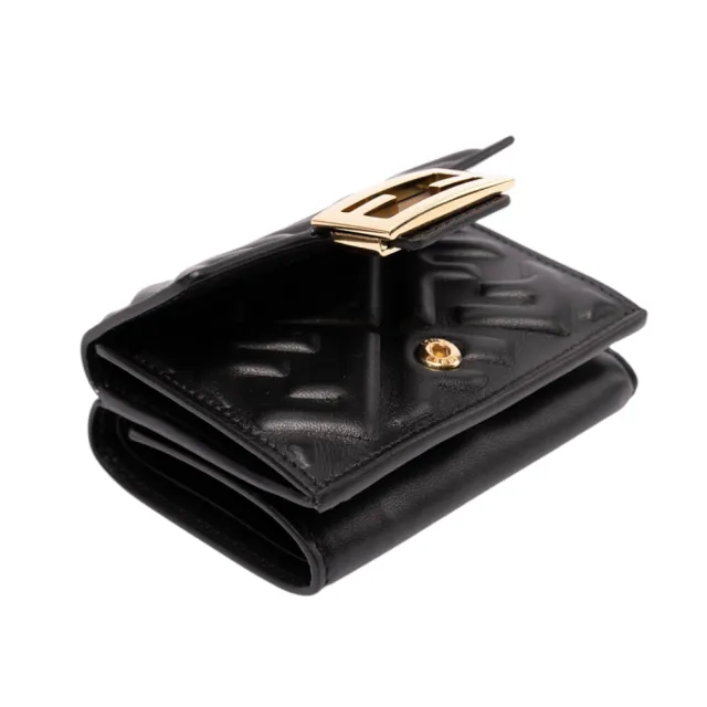 【FENDI 芬迪】Micro Trifold Baguette 微型 三摺疊 納帕皮革 卡夾 短夾 皮夾 黑色 8M0395