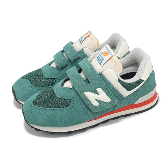 NEW BALANCE 休閒鞋 574 中童 寬楦 綠 紅 魔鬼氈 小朋友 麂皮 拼接 經典 NB(PV574VPG-W)