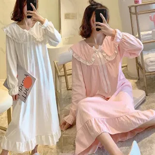 【MYC】ins風春秋冬季可愛公主風睡裙長袖連身睡裙居家睡衣睡袍(宮廷娃娃風睡袍/浴袍/連衣裙/休閒居家服)