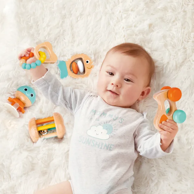 【Hape】嬰幼兒安撫搖鈴五件組(聲音玩具/安撫搖鈴/木製玩具/木頭玩具)