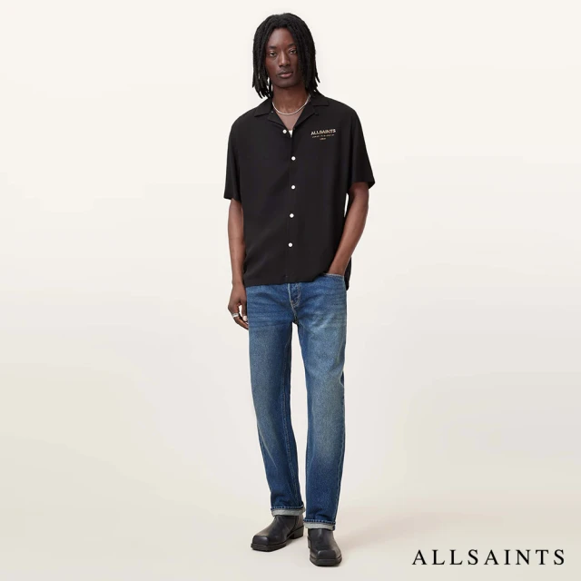 ALLSAINTS REID 公羊頭骨絲光短袖POLO衫-黑