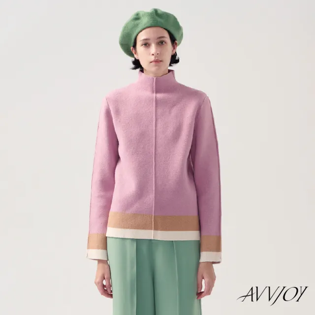 【AVVJOY 艾薇卓爾】高領下擺撞色毛衣(羊毛 毛衣 針織衫 針織毛衣 針織上衣 長袖毛衣 CLA0387TP)