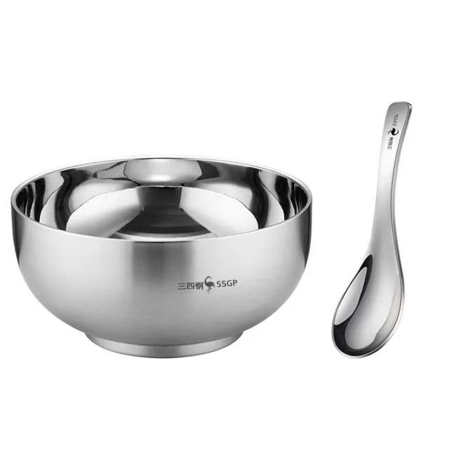 【PUSH!】餐具用品 316不銹鋼碗 雙層隔熱防燙飯碗兒童碗耐摔碗 湯碗食品級碗 附湯匙(碗 15CM E207-2)