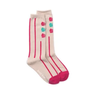 【bonte bien】條紋蝴蝶結長襪(粉紅色)