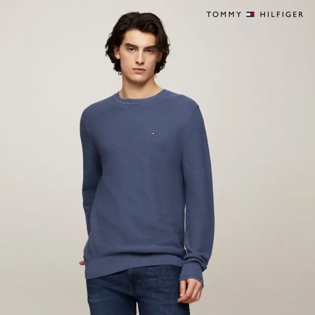 【TOMMY HILFIGER】官方旗艦館 結構感圓領毛衣_藍色