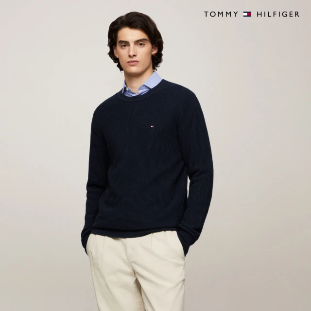 Tommy Hilfiger 官方旗艦館 結構感圓領毛衣_藍色