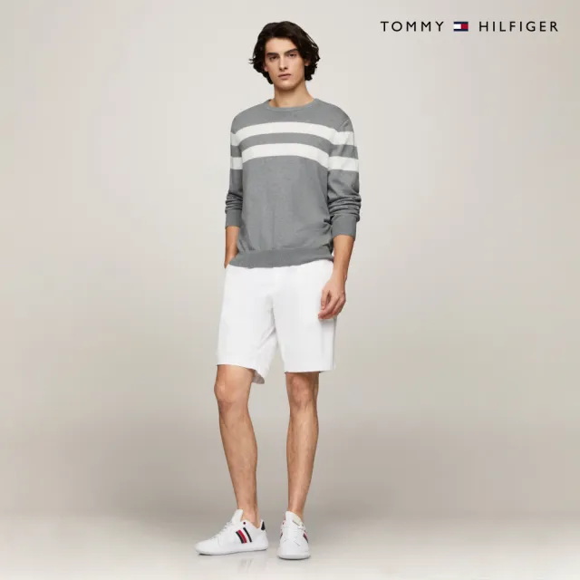 【TOMMY HILFIGER】官方旗艦館 條紋圓領針織毛衣_灰色