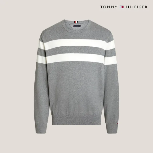 【TOMMY HILFIGER】官方旗艦館 條紋圓領針織毛衣_灰色