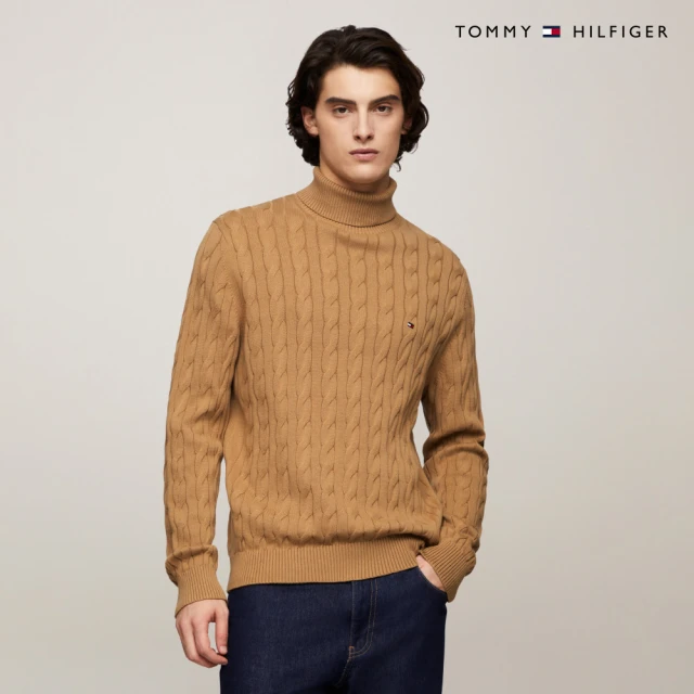 Tommy Hilfiger 官方旗艦館 棉質絞花針織高領毛衣_棕色