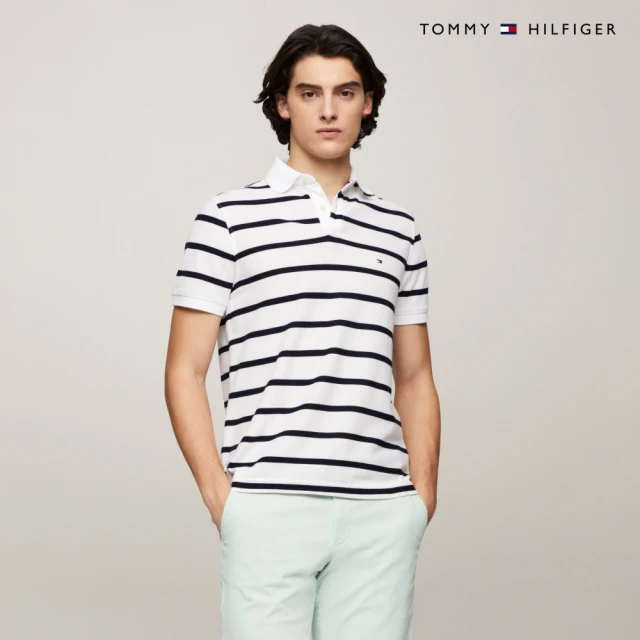 Tommy Hilfiger 官方旗艦館 精緻條紋彈性 Polo 衫_裸色