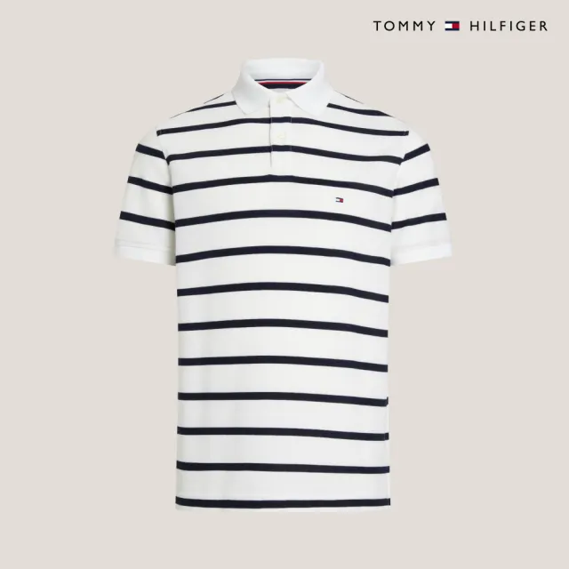 【TOMMY HILFIGER】官方旗艦館 精緻條紋彈性 Polo 衫_裸色