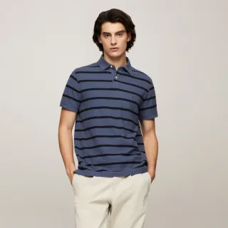 【Tommy Hilfiger】官方旗艦館 精緻條紋彈性 Polo 衫_藍色