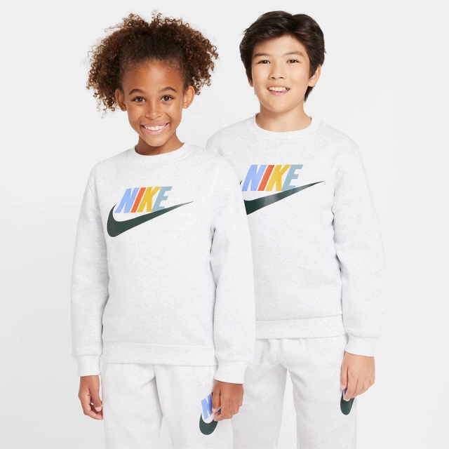 NIKE 耐吉 長袖上衣 童裝 女童 大童 大學T 磨毛 K NSW CLUB FLC CREW 灰白 FD2992-051