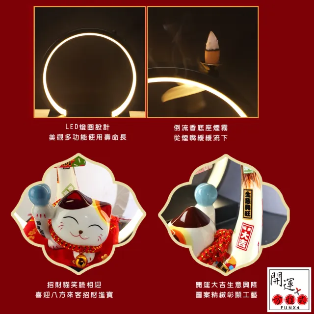 【開運方程式】招財貓福袋倒流香小夜燈日式擺件(附倒流香l玄關招財陽宅開運禮盒送禮開運/入厝禮)