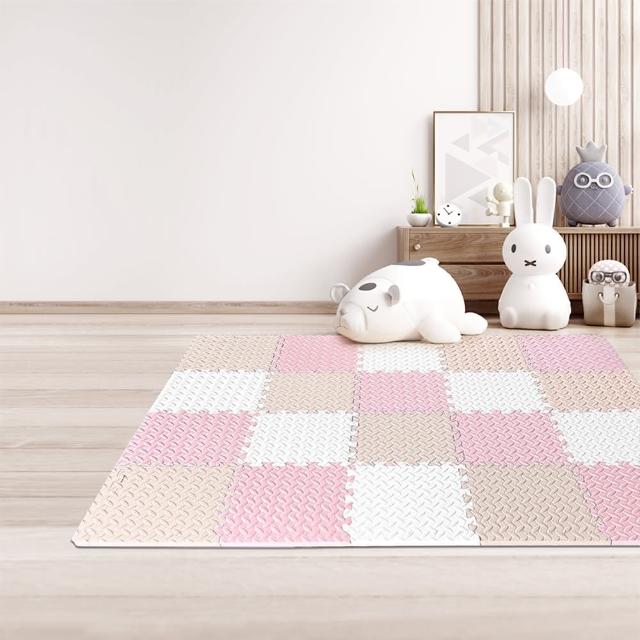 【MOMOTARO 桃太郎地墊】台灣製極厚2.5CM拼接超Q樹葉紋32x32無毒防滑巧拼地墊-附邊條(16片裝-約0.5坪)