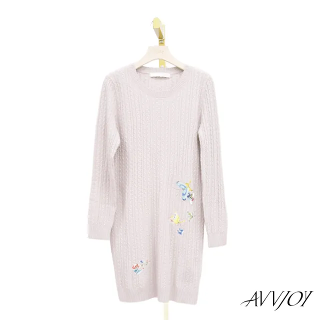 【AVVJOY 艾薇卓爾】蝴蝶繡花長版(羊毛 毛衣 針織衫 針織毛衣 針織上衣 長袖毛衣 G82328-1009)