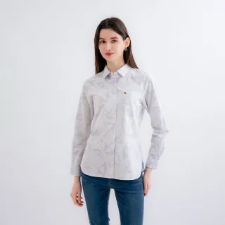 【Arnold Palmer 雨傘】女裝-滿版經典傘提織長袖襯衫(淺藍色)