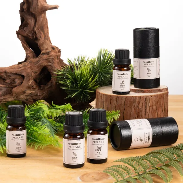 【PURARE】100%天然植物萃取淨化防護精油6入組(茶樹/尤加利/廣藿香/檸檬草/迷迭香/肉桂各10ml)
