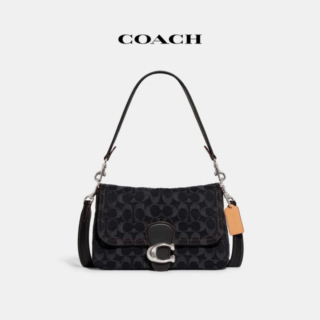 COACH 蔻馳官方直營 SOFT TABBY經典Logo丹甯布單肩手袋-LH/黑色 丹寧藍色(CG094)