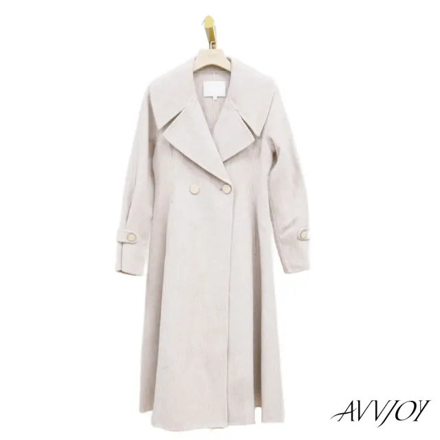 【AVVJOY 艾薇卓爾】慵懶系米杏羊毛大衣(羊毛 大衣 女長外套 羊毛外套 羊毛大衣 羊毛長大衣 GC2325-1050)